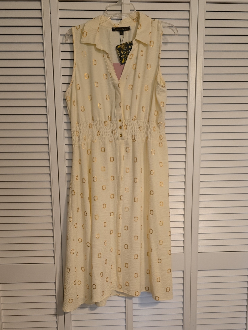 Sleeveless Cream & Gold Shirt Dress